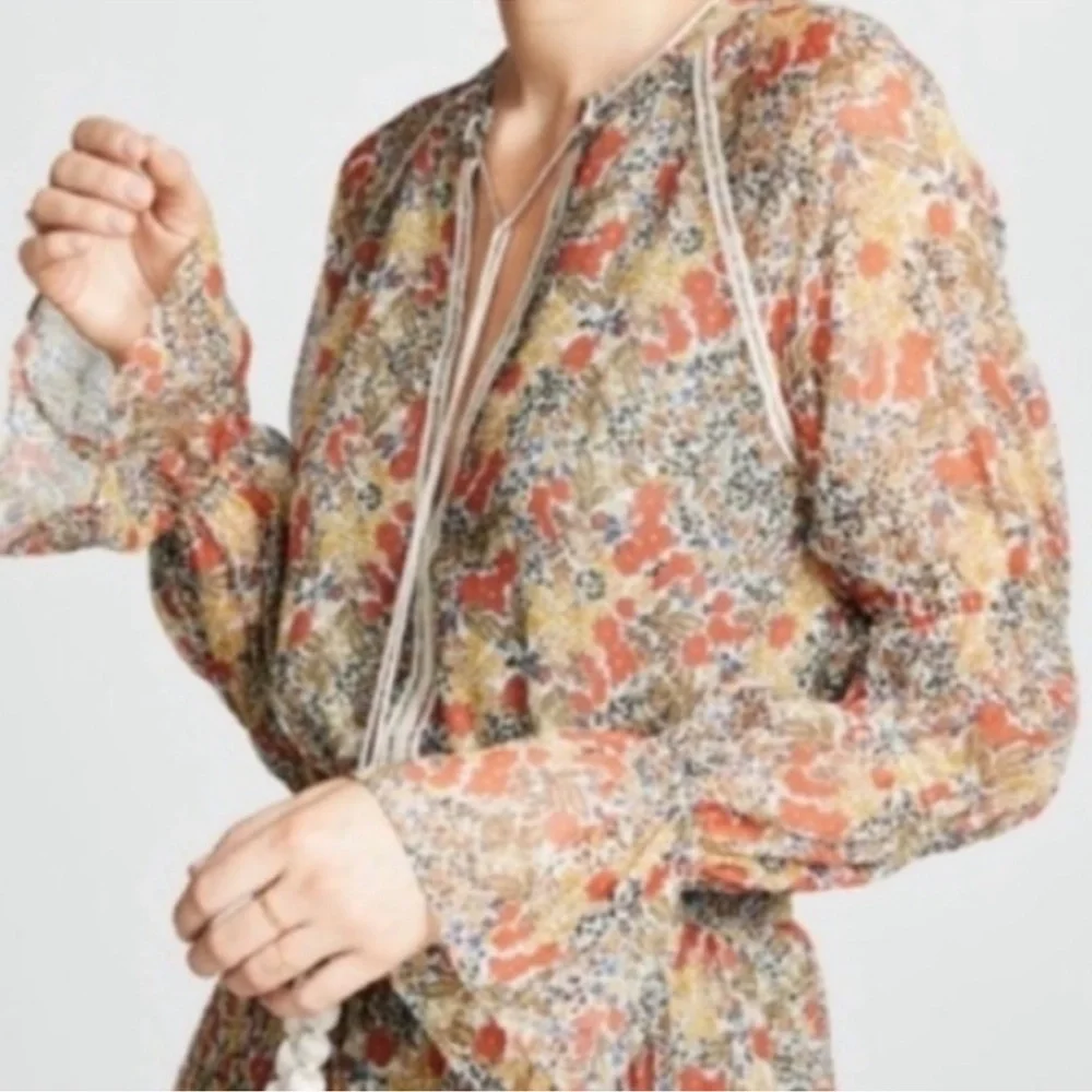 ALEXIS “Samera” Floral Print Sheer Peasant Top Blouse Tassel Tie GMA Hoda Large - Picture 13 of 14